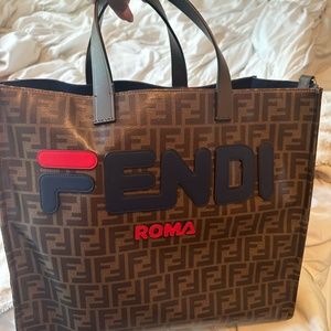 Fendi x Fila Brown FF Monogram Printed Large Tote Bag